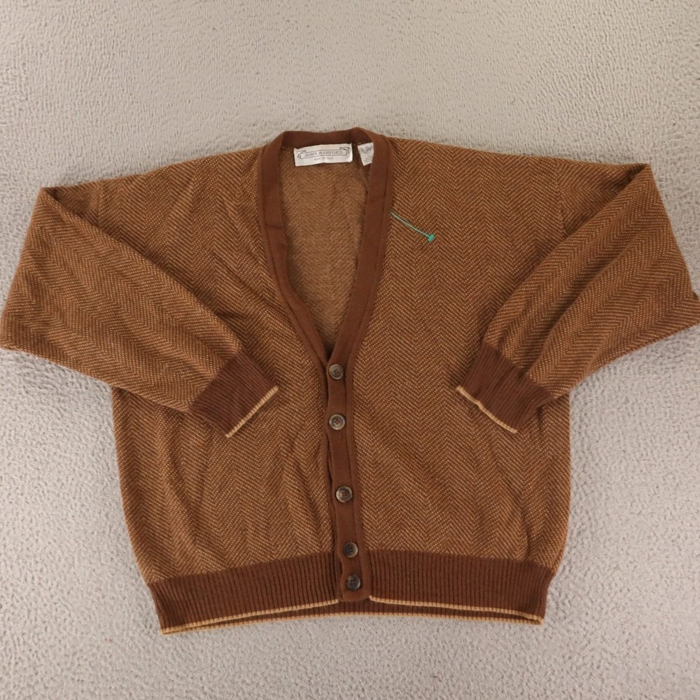 John Ashford Tan/Brown Herringbone Men's Cardigan